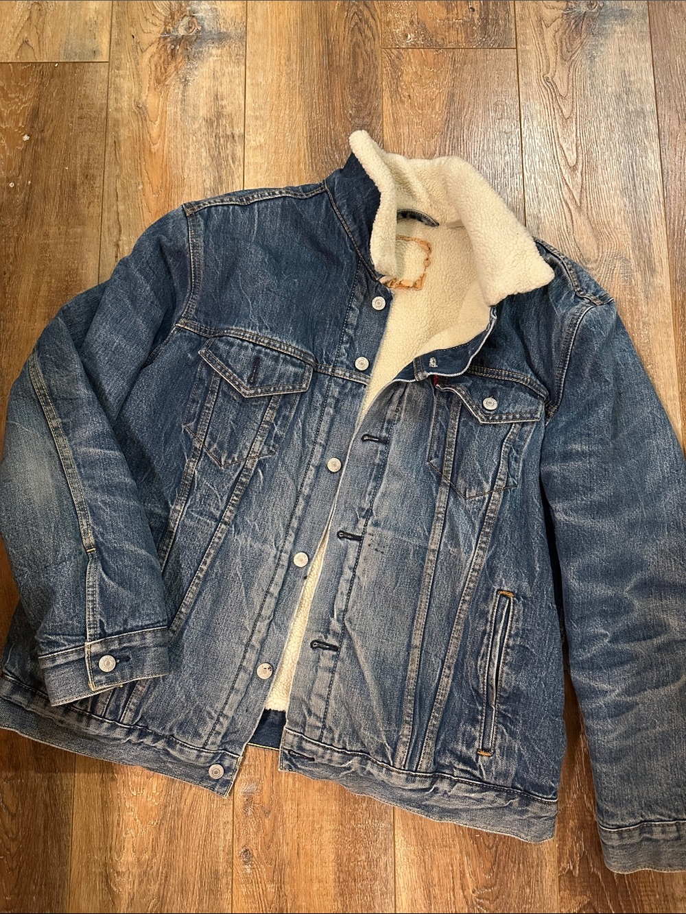 Mens XL Worn in Levis Sherpa Jacket trucker Blue Denim